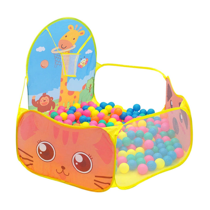 Piscină de joacă pliabilă pentru copii cu model girafă și coș baschet 100x100x80 cm