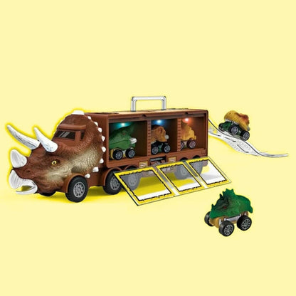Camion Dinozaur Interactiv cu Lumini, Sunete, 3 Vehicule Detașabile și Rampă