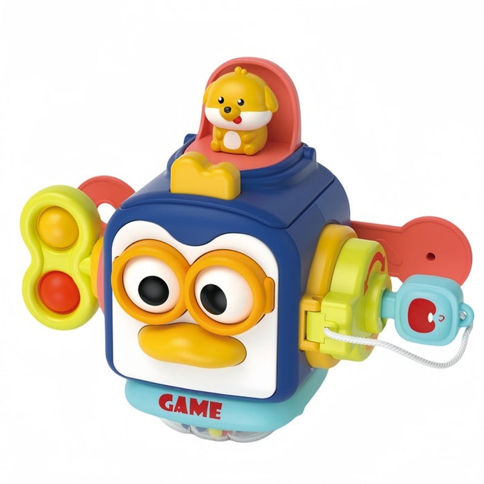 Jucărie interactivă 6 în 1, cub Montessori multicolor, 17×13 cm, dezvoltare motorie și cognitivă, 1 an+