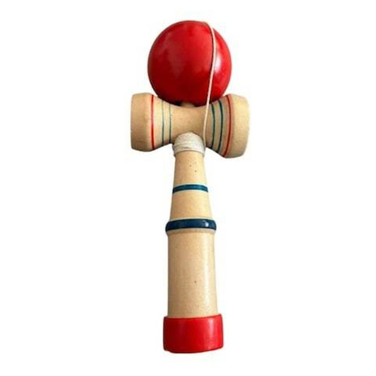 Kendama din lemn cu minge rosie, joc dexteritate si coordonare