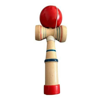 Kendama din lemn cu minge rosie, joc dexteritate si coordonare