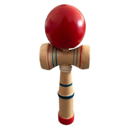 Kendama din lemn cu minge rosie, joc dexteritate si coordonare