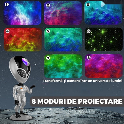 Proiector de veghe tip extraterestru, telecomandă, temporizator, 8 moduri, rotație 360°