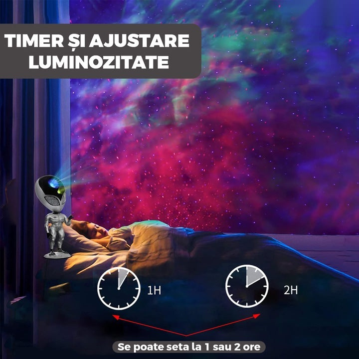 Proiector de veghe tip extraterestru, telecomandă, temporizator, 8 moduri, rotație 360°