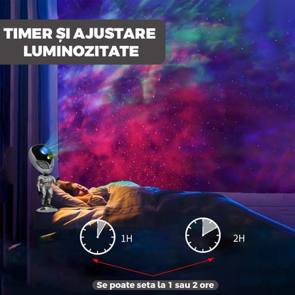 Proiector de veghe tip extraterestru, telecomandă, temporizator, 8 moduri, rotație 360°