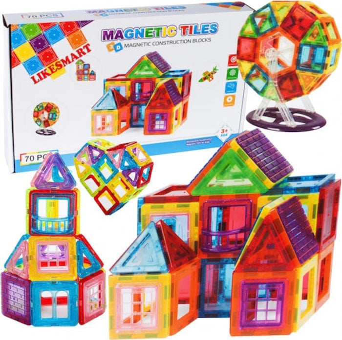 Set construcție magnetică 70 piese, educativ pentru copii 3+ ani