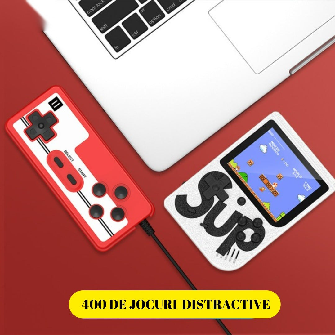Consolă retro portabilă mini cu 400 jocuri, 2 jucători, ecran LCD 3 inch, roșu/alb