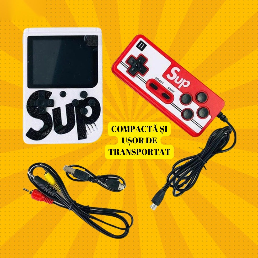 Consolă retro portabilă mini cu 400 jocuri, 2 jucători, ecran LCD 3 inch, roșu/alb