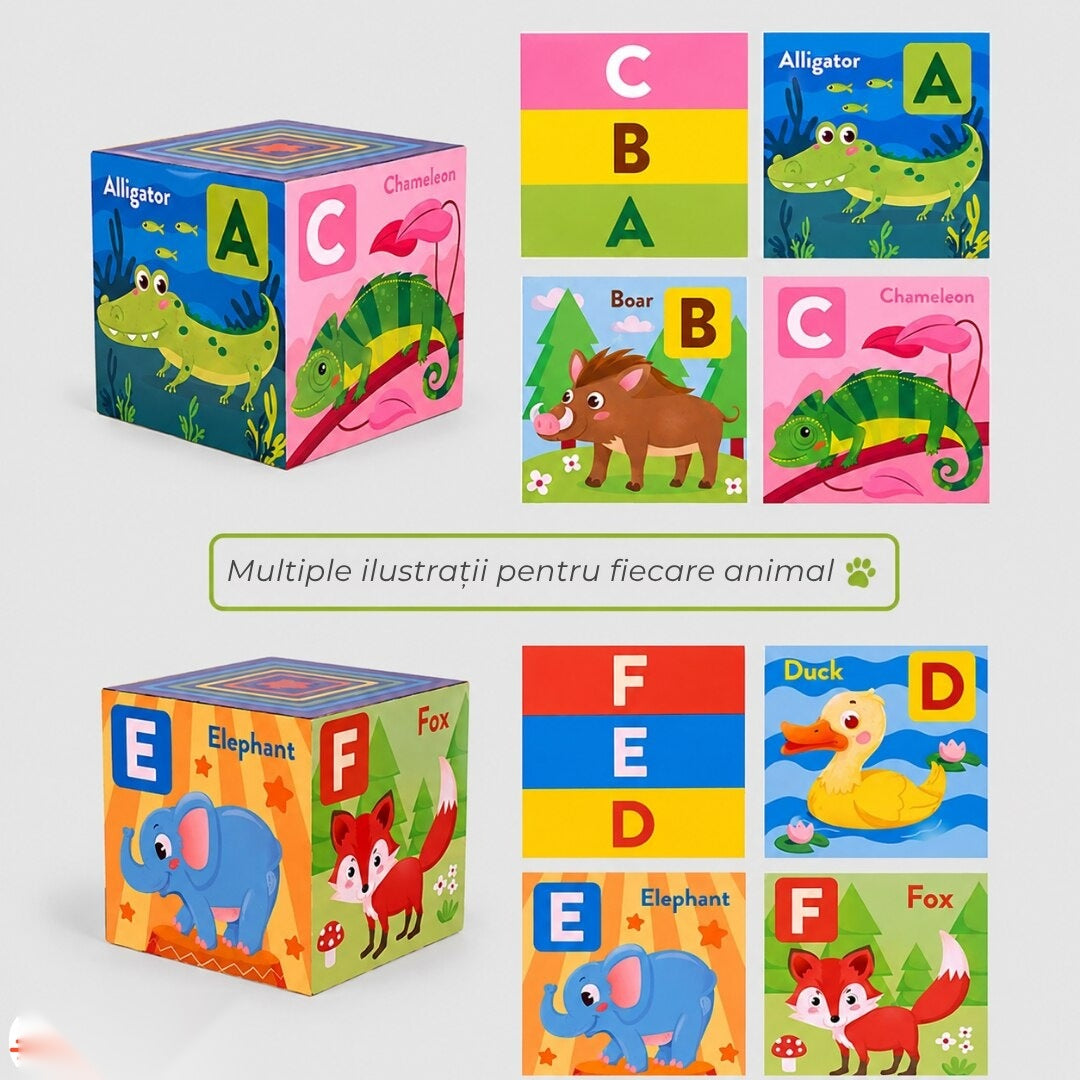 Turn Montessori 10 cuburi, joc educativ, alfabetul și animale, lemn calitativ