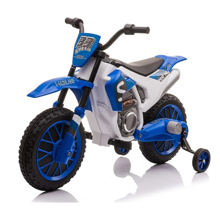 Motocicletă de jucărie cu roți ajutătoare, albastră