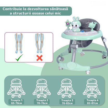 Premergatoare multifuncțională pentru bebeluși cu tavă de joacă, muzică și pliabilă