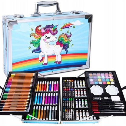 Set picturi și desen, 145 piese, cutie metal albastră, copii, 38x26x4cm