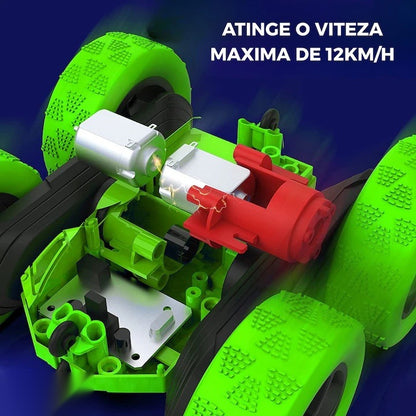 Mașinuță de cascadorii cu telecomandă 2.4GHz, rotație 360°, LED, baterie reîncărcabilă inclusă
