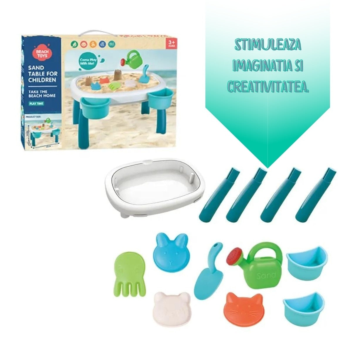 Masă de joc nisip și apă pentru copii cu accesorii educative și senzoriale