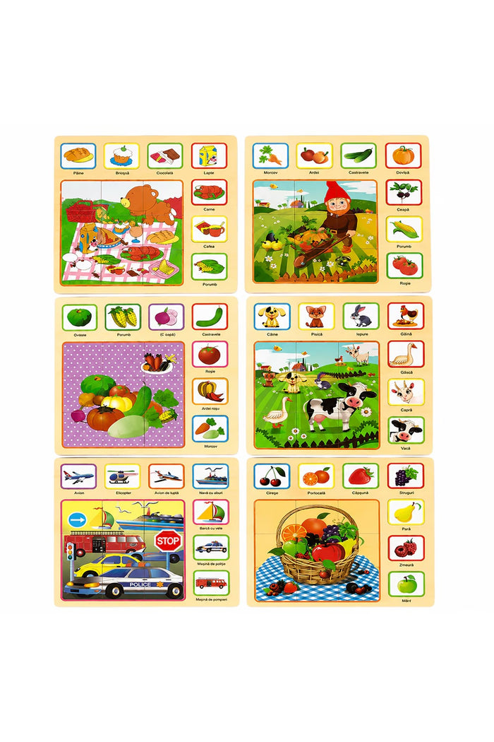 Set 6 tablete educative Montessori, puzzle lemn, dezvoltare cognitivă, multicolor