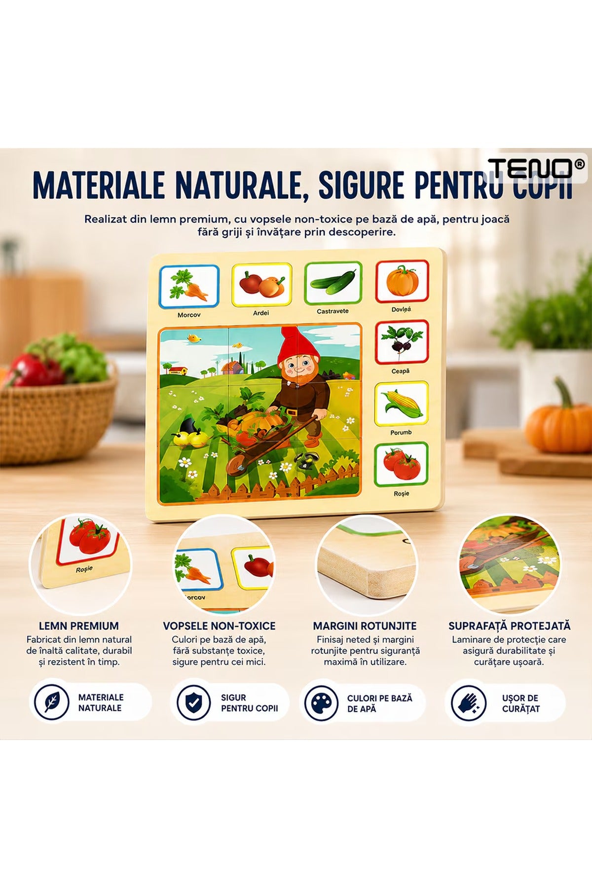 Set 6 tablete educative Montessori, puzzle lemn, dezvoltare cognitivă, multicolor