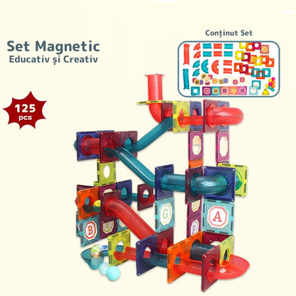 Set magnetic 3D, 125 piese, bile și bețe, joc creativitate copii