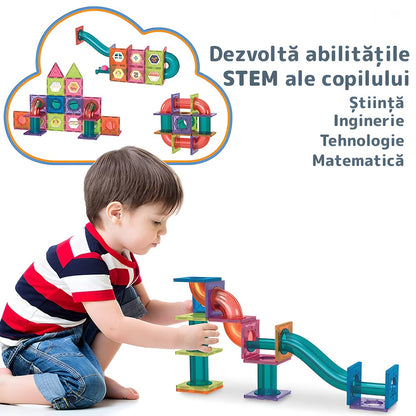 Set magnetic 3D, 125 piese, bile și bețe, joc creativitate copii