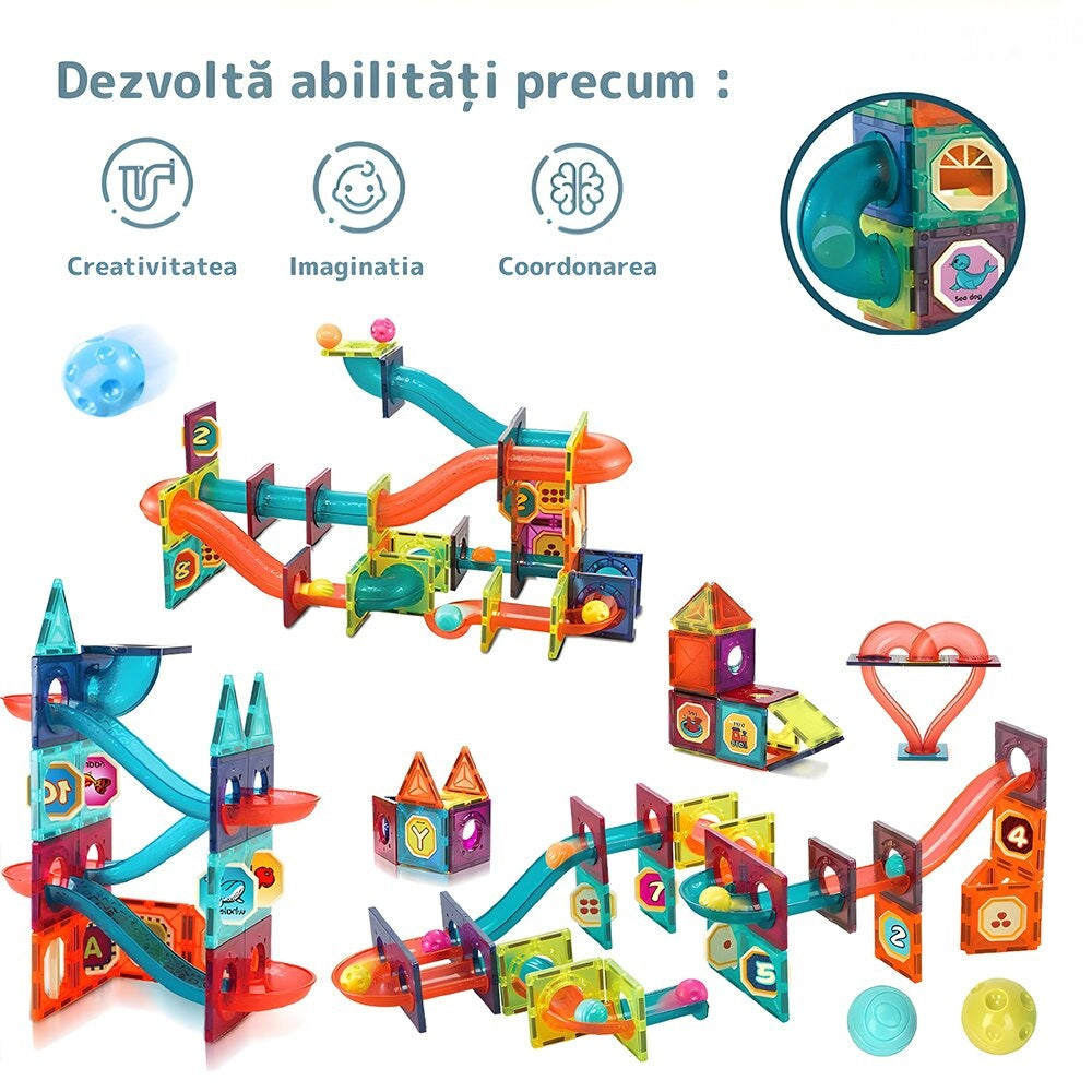 Set magnetic 3D, 125 piese, bile și bețe, joc creativitate copii