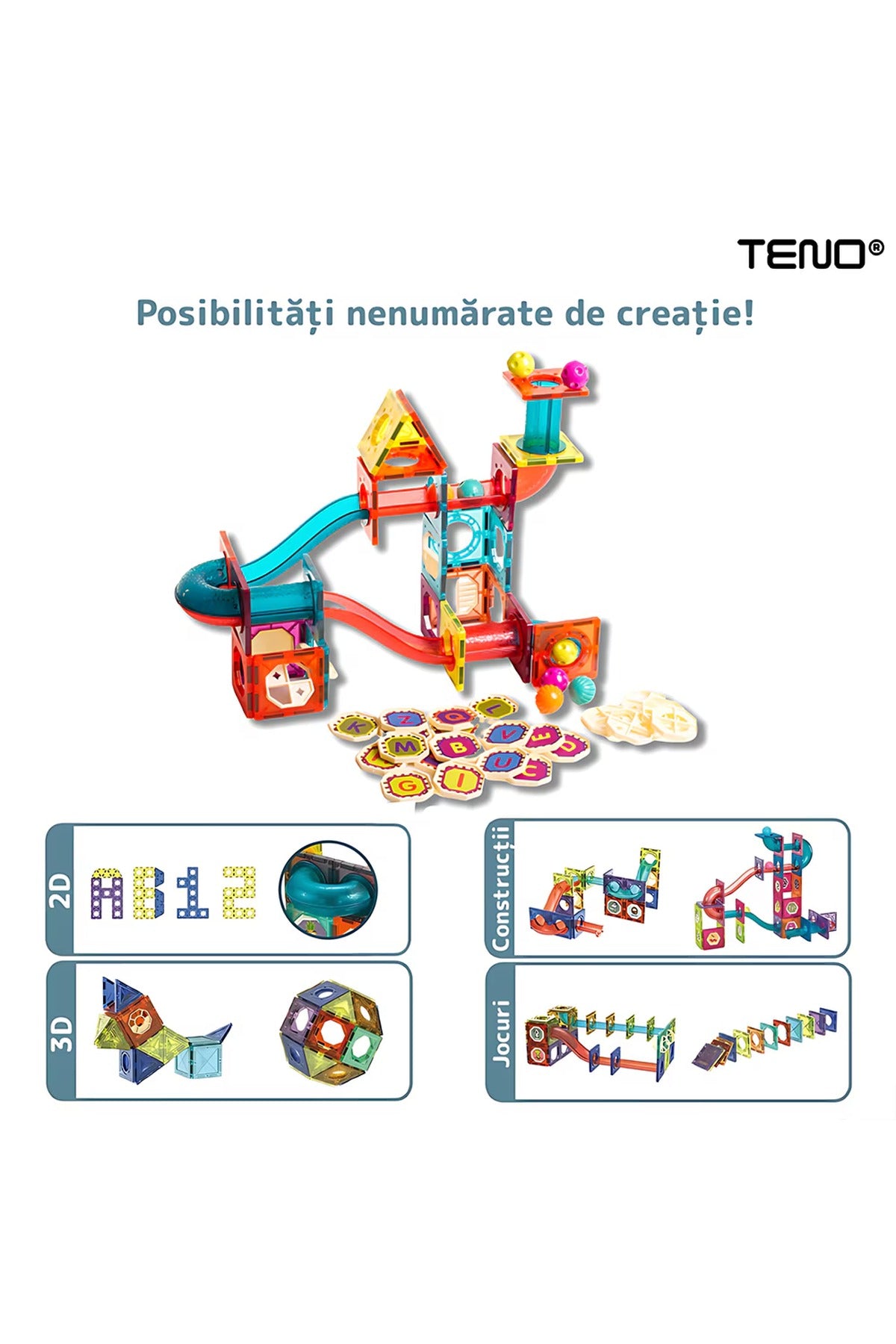 Set magnetic 3D, 125 piese, bile și bețe, joc creativitate copii