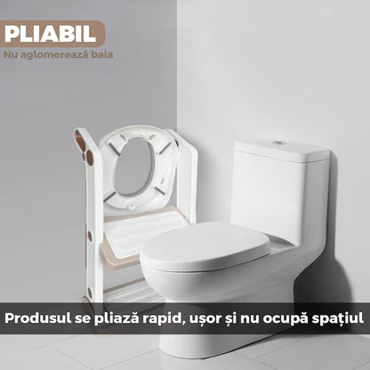 Reductor WC cu scări, mânere, antiderapant, 2 trepte, alb-roz auriu