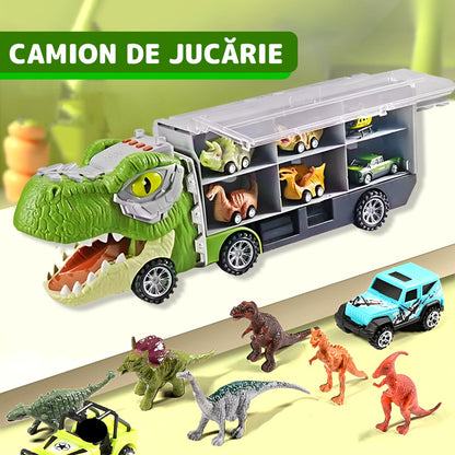 Set transportator T-REX, 6 vehicule, mașină, barcă, elicopter, verde deschis