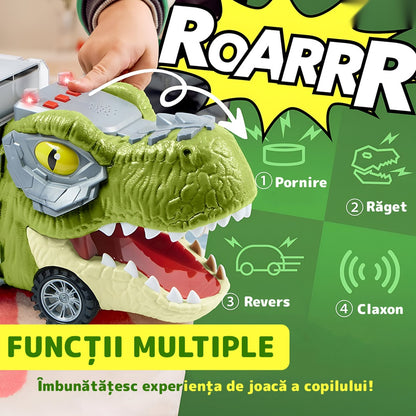 Set transportator T-REX, 6 vehicule, mașină, barcă, elicopter, verde deschis