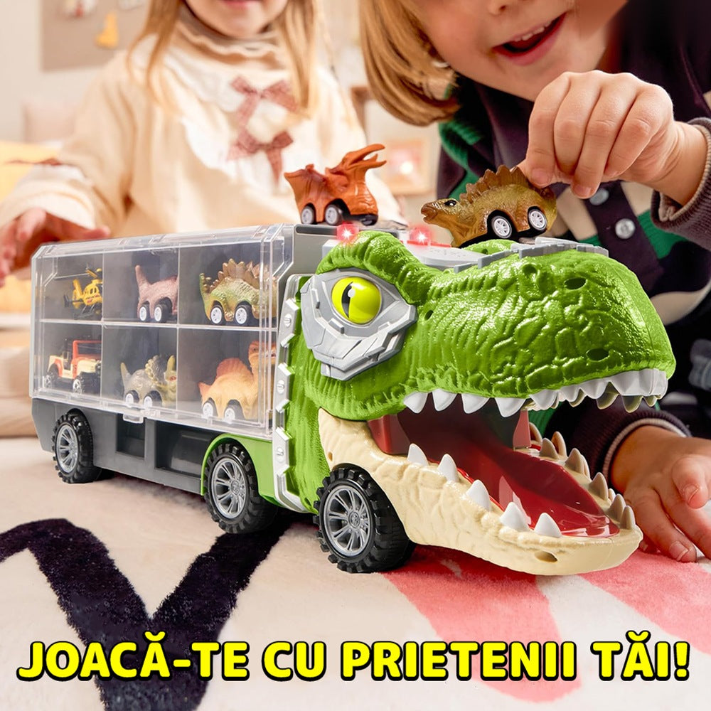 Set transportator T-REX, 6 vehicule, mașină, barcă, elicopter, verde deschis