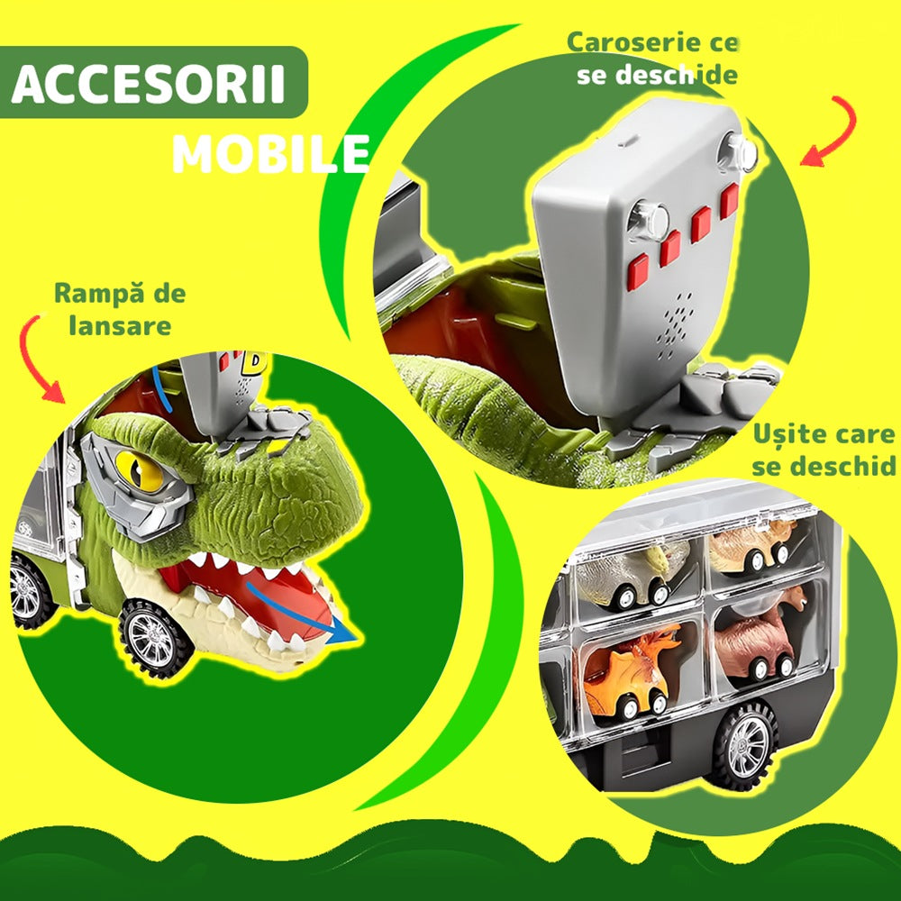 Set transportator T-REX, 6 vehicule, mașină, barcă, elicopter, verde deschis