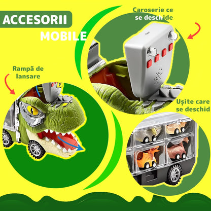 Set transportator T-REX, 6 vehicule, mașină, barcă, elicopter, verde deschis