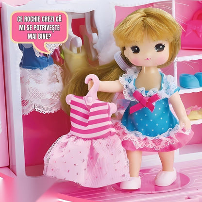 Căsuță de păpuși transformabilă în geantă, portabilă, cu accesorii, pentru joc creativ