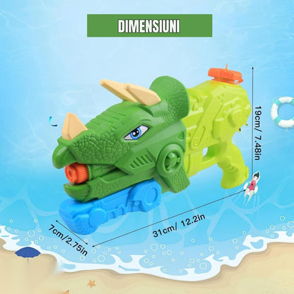 Pistol Apă Dinozaur, 1330 ml, 35 cm, 3 Duze, Rază 8 m, PVC Rezistent, Verde Muschi