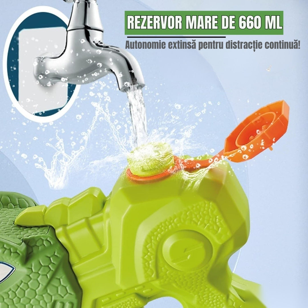 Pistol Apă Dinozaur, 1330 ml, 35 cm, 3 Duze, Rază 8 m, PVC Rezistent, Verde Muschi
